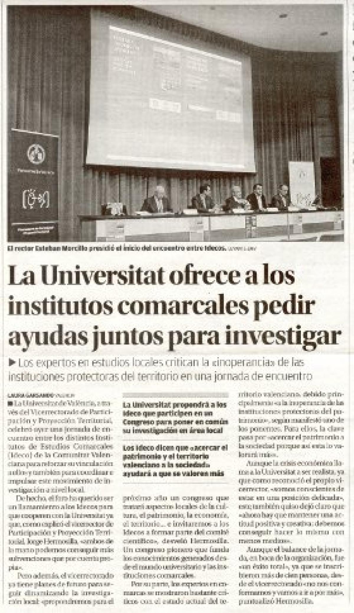 La Universitat de València convoca els instituts comarcals